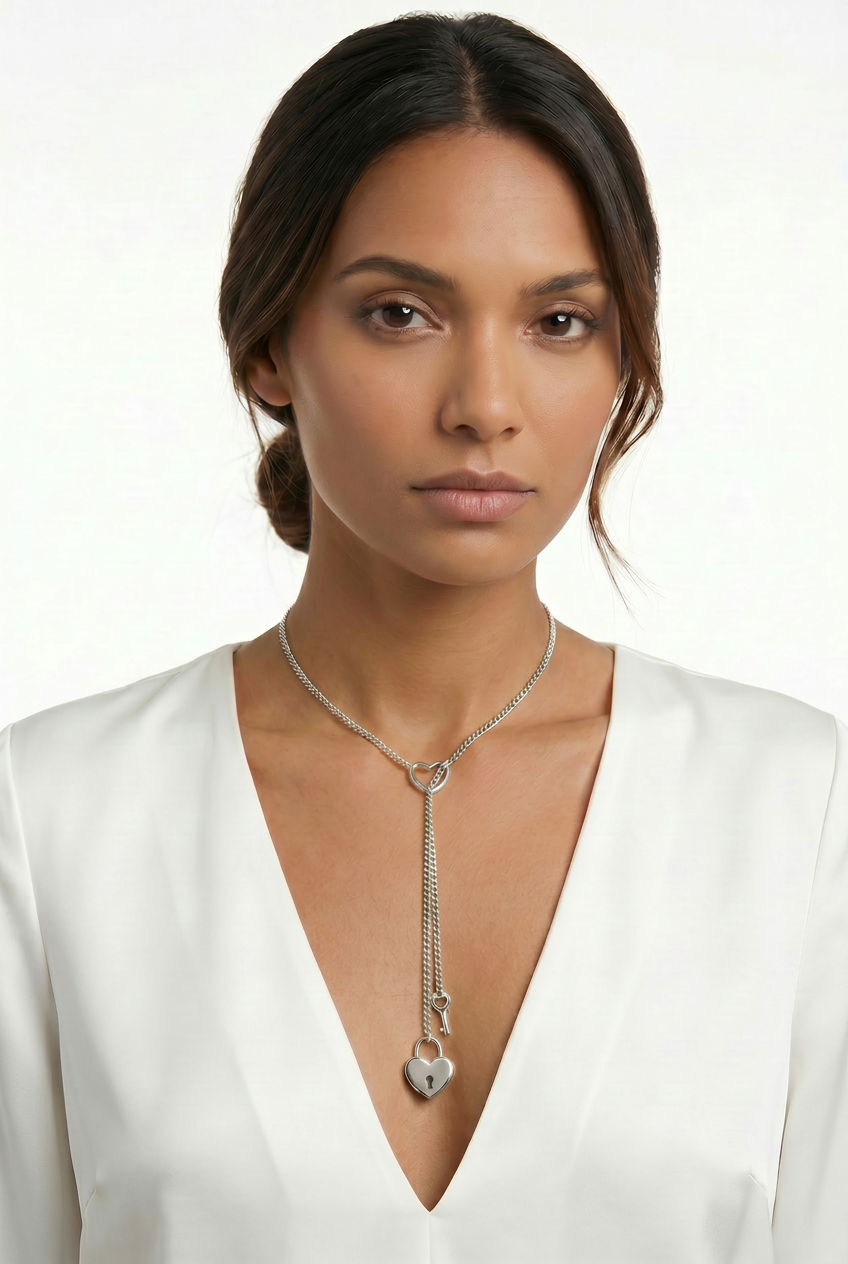 Heart Lock Lariat Necklace